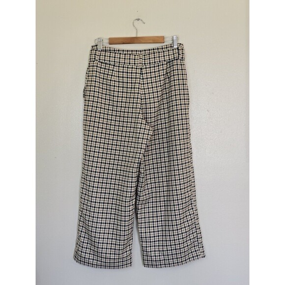 H&M Houndstooth Wide Leg Paperbag Pants Womens Size 10 Belted Crop Trendy - Picture 6 of 12